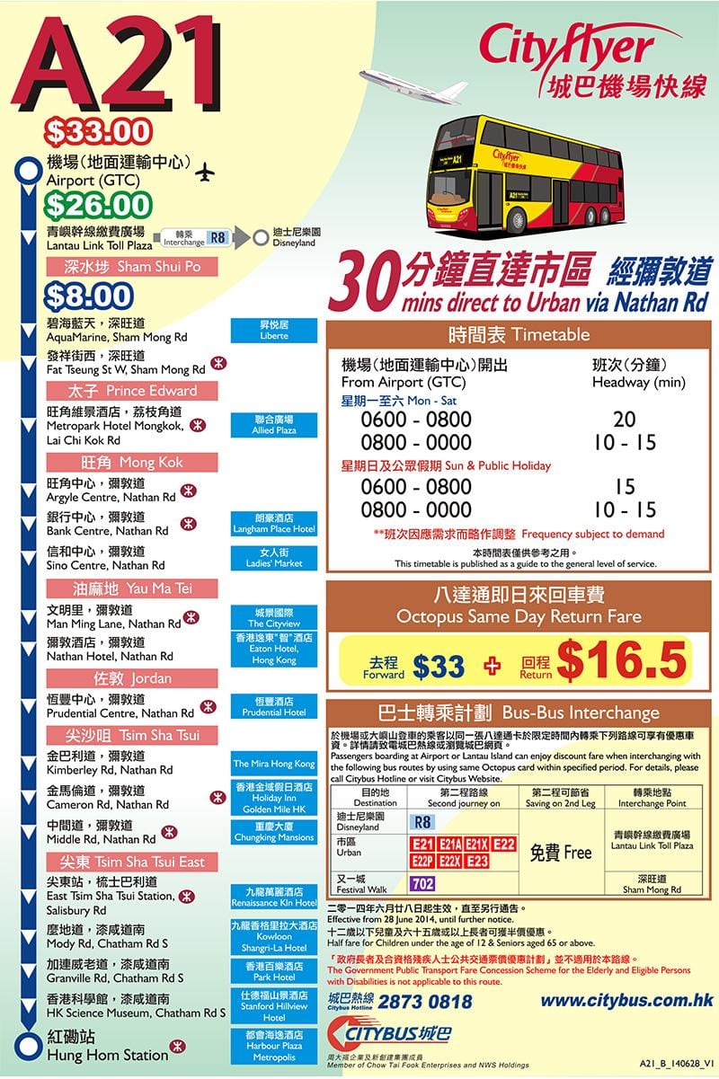 Hong Kong a21 autobusu maršruta karte