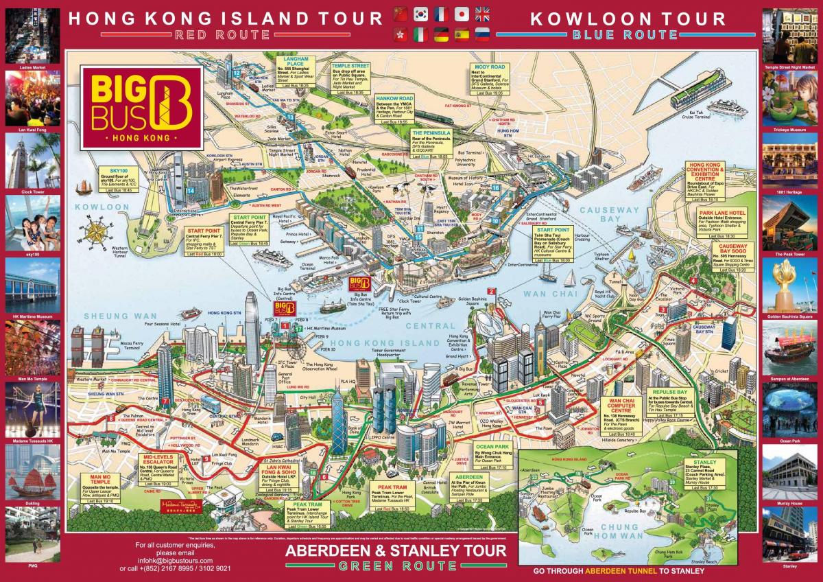 hop on hop off autobuss Hong Kong karte