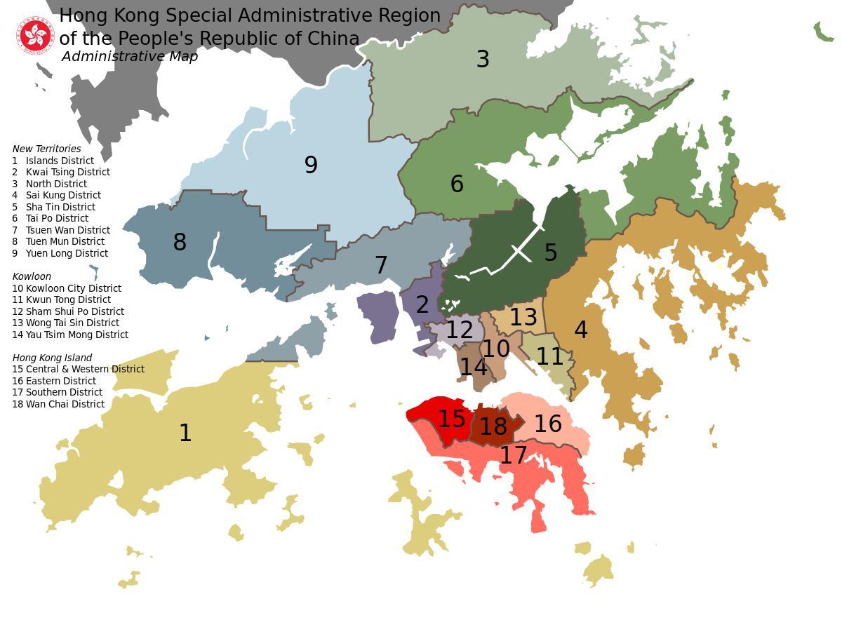 karte Hong Kong apkārtne