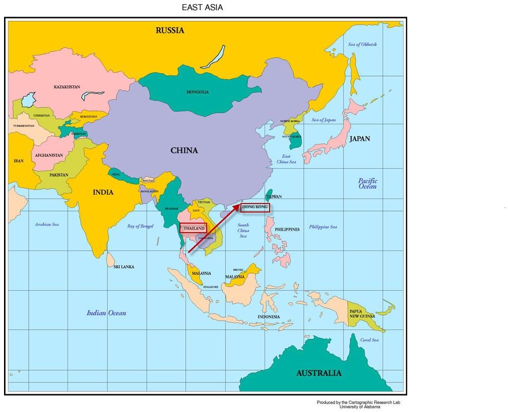 Hong Kong karte āzijā